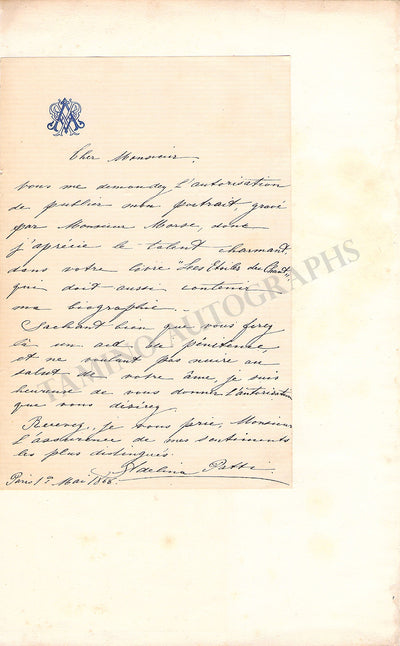 Patti, Adelina - Autograph Letter Signed & Photographs Lot