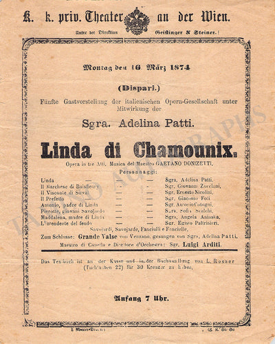 Patti, Adelina - Unsigned Concert, Recital & Opera Programs (Various Options)