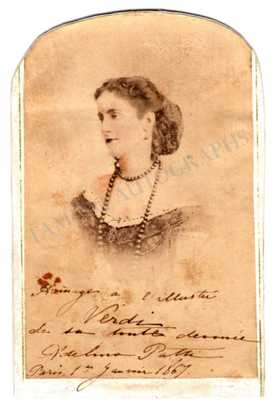 Patti, Adelina - Signed CDV Photo Inscribed to Verdi