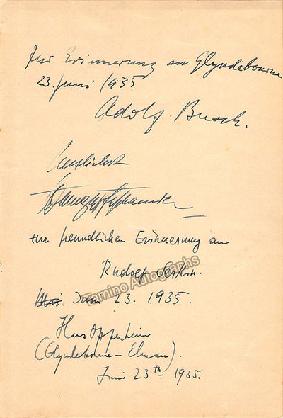 Busch, Adolf - Serkin, Rudolf - Oppenheim, Hans - Nash, Heddle - Eisenger, Irene - Souez, Ina - Signed Album Page with Multiple Signatures