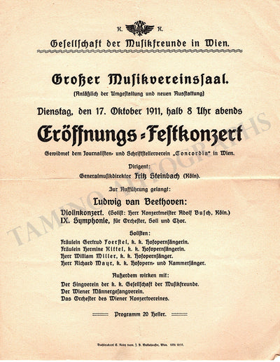 Busch, Adolf - Concert Program Vienna 1911