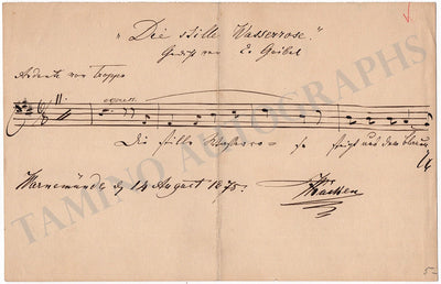Hacker, Adolf - Autograph Music Quote Signed 1875
