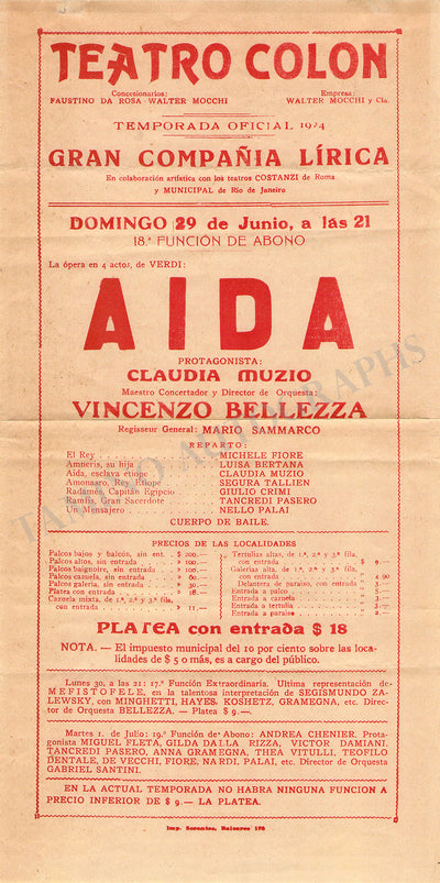 Muzio, Claudia - Playbill Aida Teatro Colon 1924