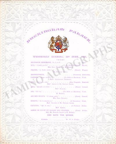 Albani, Emma - Scalchi, Sofia - Maurel, Victor & Others - Concert Program Buckingham Palace 1886