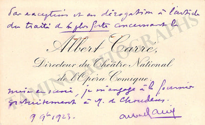 Carré, Albert - Signed Business Card 1923