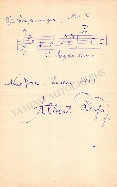Reiss, Albert - Autograph Music Quote Signed 1903