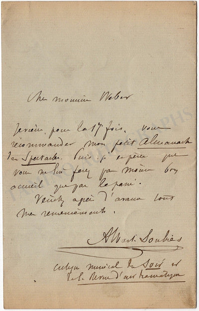 Soubies, Albert - Autograph Letter Signed & Visiting Card