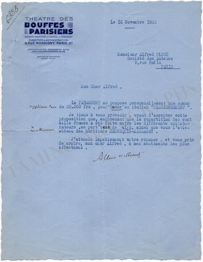 Willemetz, Albert - Set of 3 Typed Letters Signed 1932