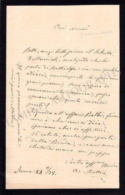 Bottero, Alessandro - Autograph Letter Signed 1878