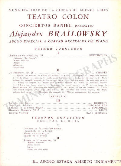 Brailowsky, Alexander - Concert Program Buenos Aires 1946