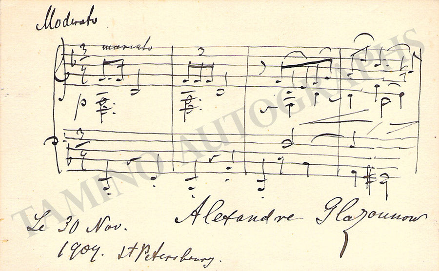 Glazunov, Alexander - Autograph Music Quote Signed 1909