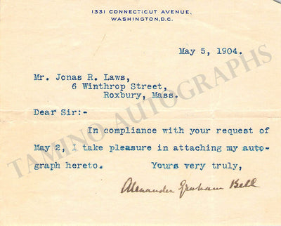 Bell, Alexander Graham - Typed Note Signed 1904