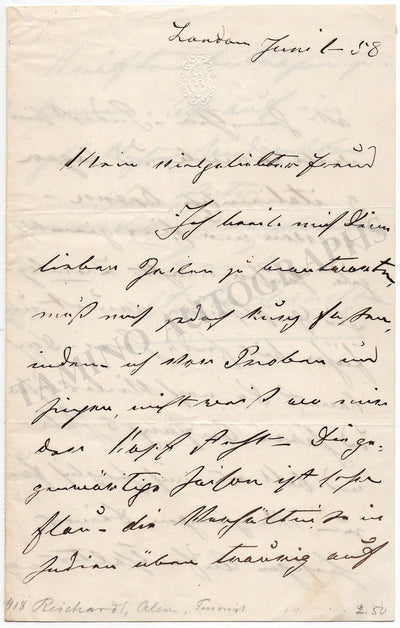 Reichardt, Alexander - Autograph Letter Signed 1858