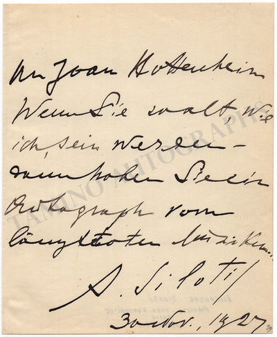 Siloti, Alexander - Autograph Note Signed 1927