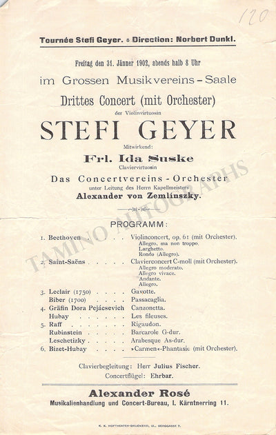 Zemlinsky, Alexander von - Concert Playbill Vienna 1902