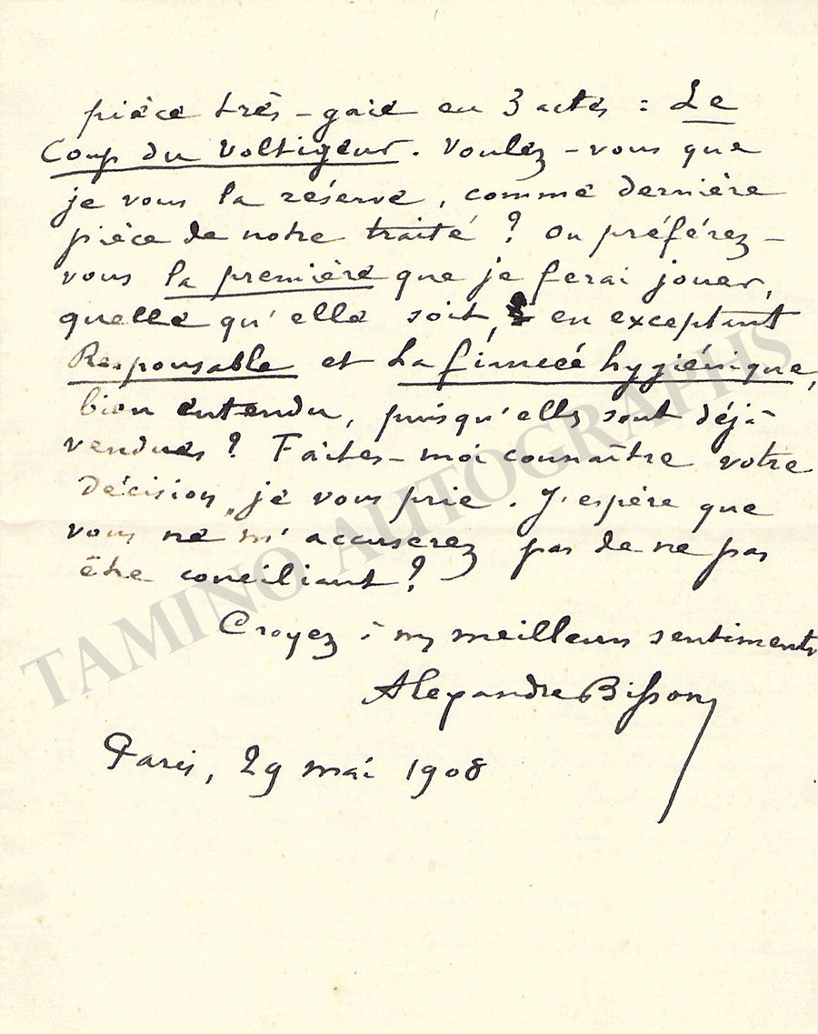 Alexandre Bisson Autograph Letter Signed 1908 & Card Tamino
