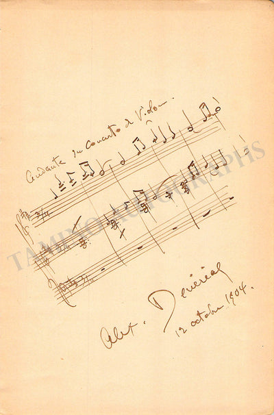Denereaz, Alexandre - Autograph Music Quote Signed 1904