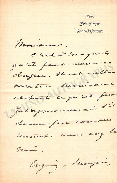 Dumas, Alexandre (son) - Autograph Letter Signed