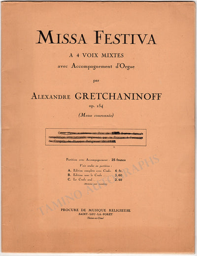Gretchaninov, Alexander - Signed Score "Missa Festiva"