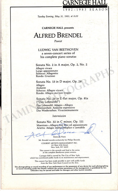 Brendel, Alfred - Signed Program New York 1983
