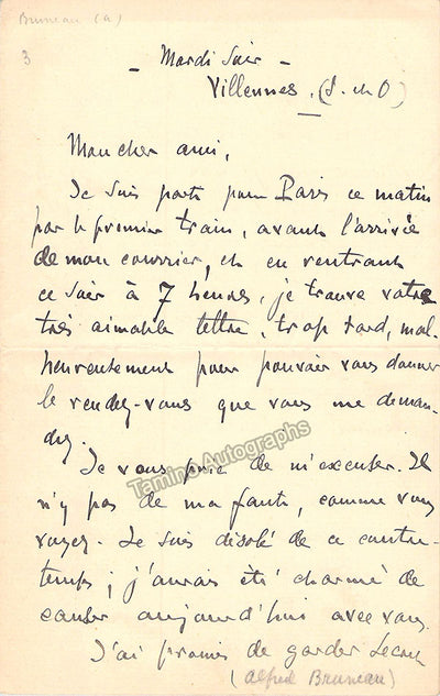 Bruneau, Alfred - Autograph Letter Signed
