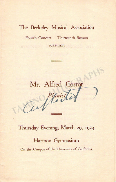 Cortot, Alfred - Signed Program Berkeley University 1923
