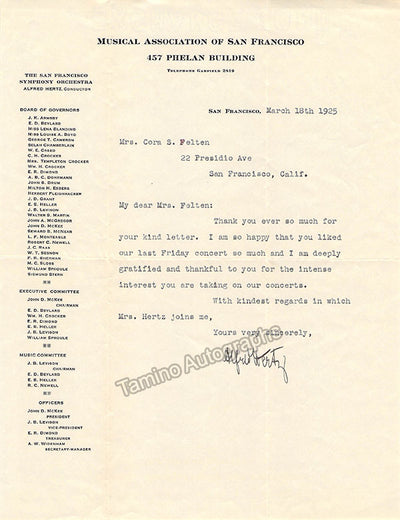 Hertz, Alfred - Typed Letter Signed 1925