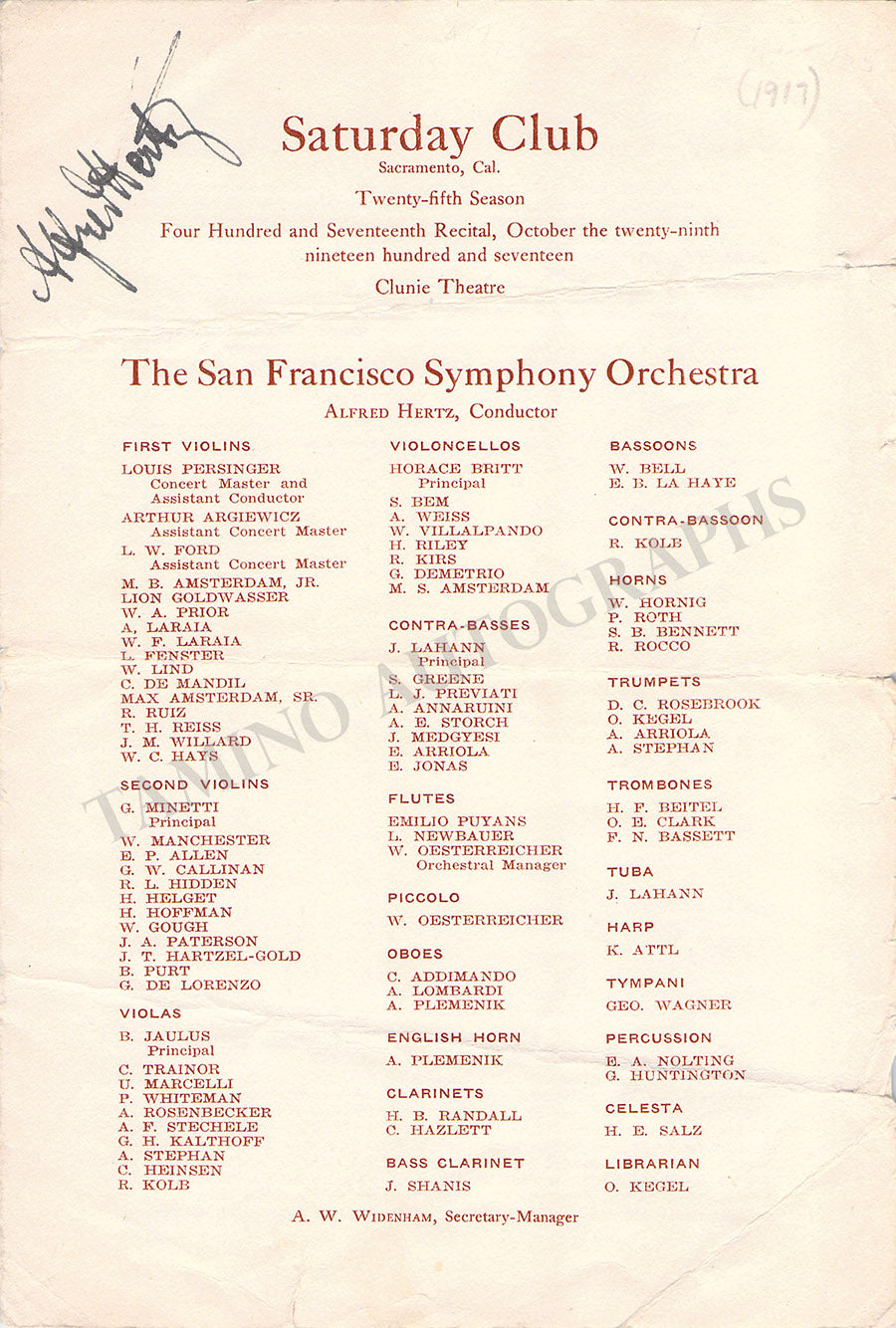 Alfred Hertz Autograph Photograph 1927 & Signed Program – Tamino