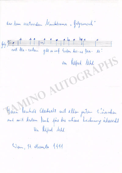 Uhl, Alfred - Autograph Music Quote Signed 1991