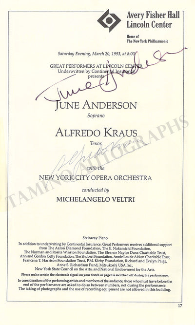 Kraus, Alfredo - Anderson, June - Signed Cast Page New York 1993