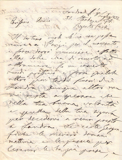 Piatti, Alfredo - Autograph Letter Signed 1854