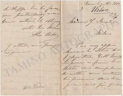Urban, Alice - Autograph Letter Signed 1882