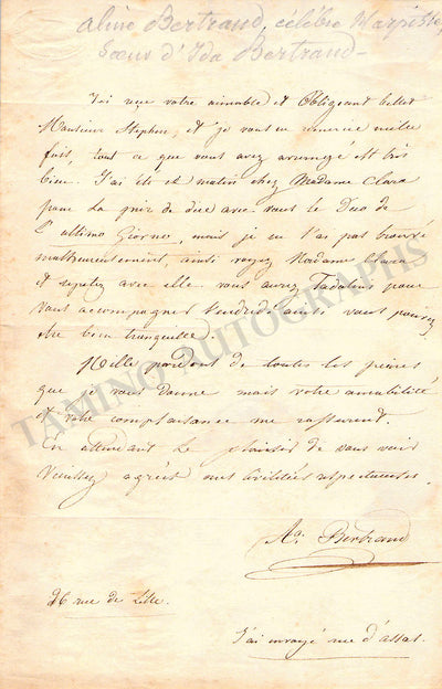 Bertrand, Aline - Autograph Letter Signed 1832