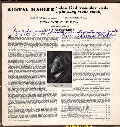 Mahler, Alma - Signed LP Record "Das Lied von Erde"