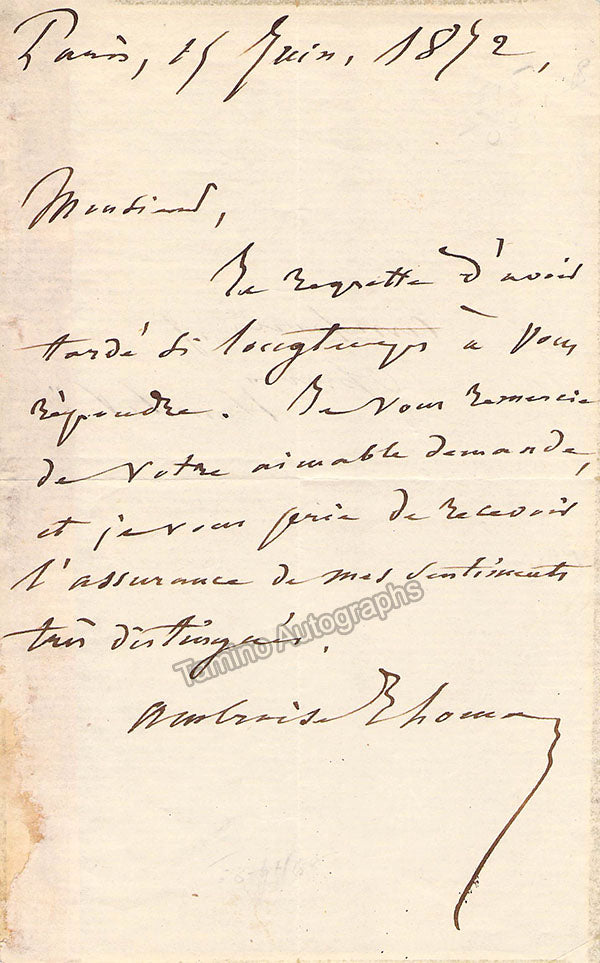Ambroise Thomas Autograph Manuscripts Various Options