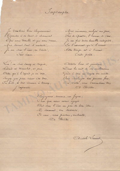 Lionnet, Anatole - Autograph Poem Signed