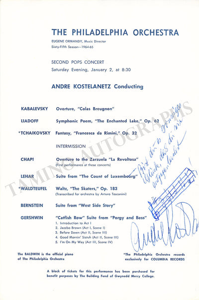 Kostelanetz, Andre - Autograph Music Quote Signed