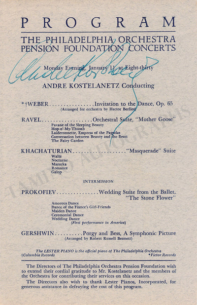 Kostelanetz, Andre - Signed Program Philadelphia 1954