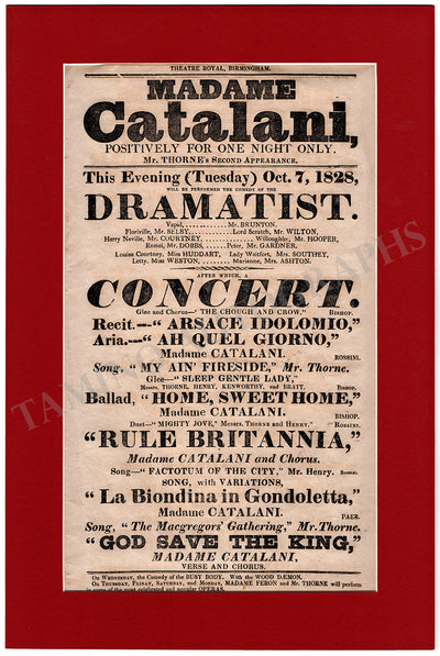 Catalani, Angelica - Vintage Playbill 1828