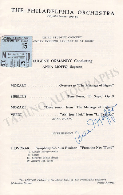 Moffo, Anna - Signed Program Philadelphia 1955