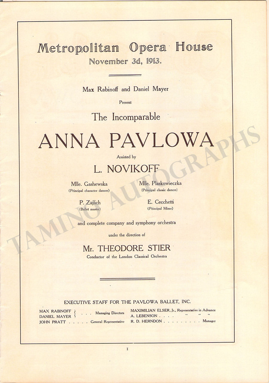 Sample Program For Opera Performance Anna Pavlova Performance Program Met Opera 1913