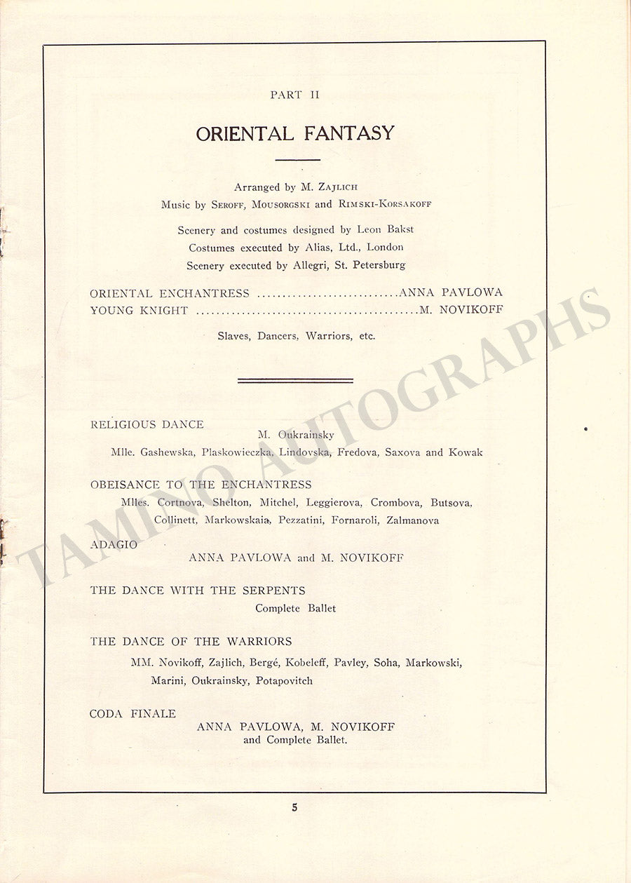 Sample Program For Opera Performance Anna Pavlova Performance Program Met Opera 1913