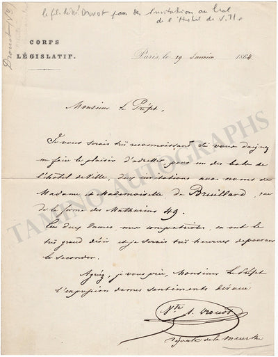 Drouot, Antoine Joseph - Autograph Letter Signed 1864