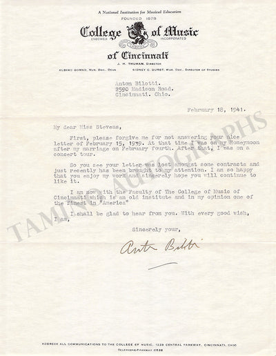 Bilotti, Anton - Typed Letter Signed 1941