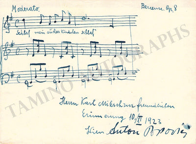 Popovici, Anton - Autograph Music Quote Signed 1923