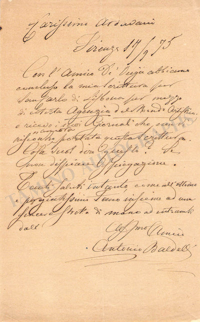 Baldelli, Antonio - Autograph Letter Signed 1875