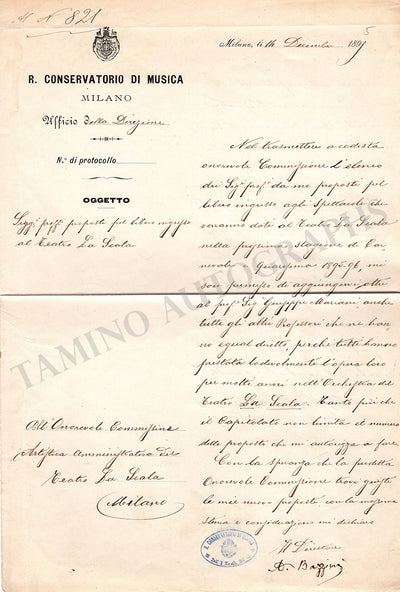 Bazzini, Antonio - Autograph Letter Signed 1895