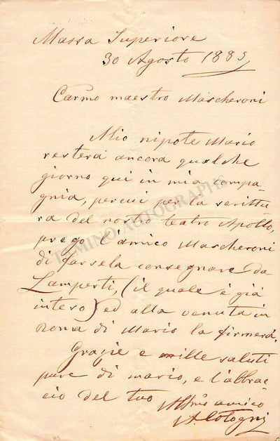 Cotogni, Antonio - Autograph Letter Signed 1885