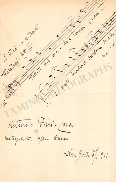 Pini-Corsi, Antonio - Autograph Music Quote Signed 1911