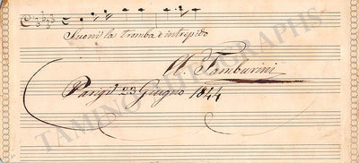 Tamburini, Antonio - Autograph Music Quote Signed 1844 Puritani